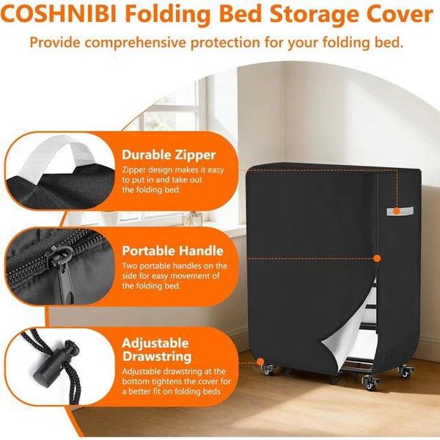 Alt view image 6 of 6 - Black Folding Bed Cover, HeavyDuty Oxford Fabric Outdoor Folding Cot Protector with Side Zipper and Label Pocket
