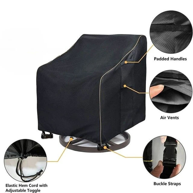 Alt view image 3 of 5 - Black Outdoor Swivel Chair Cover, HeavyDuty Oxford Fabric Patio Rotating Chair Protector with Drawstring and Buckle