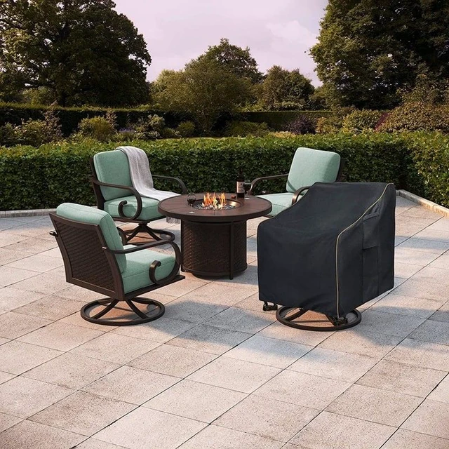 Alt view image 4 of 5 - Black Outdoor Swivel Chair Cover, HeavyDuty Oxford Fabric Patio Rotating Chair Protector with Drawstring and Buckle