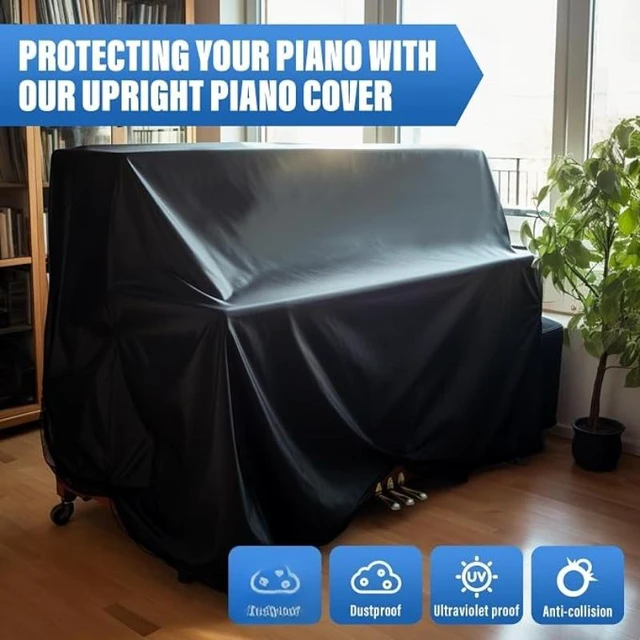 Alt view image 5 of 7 - Black Upright Piano Full Cover, HeavyDuty Oxford Cloth Full Wrap Household Vertical Piano Protector with Storage Bag