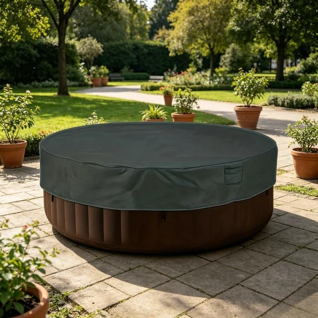 Alt view image 3 of 6 - Black Round Hot Tub Cover, HeavyDuty Oxford Fabric Outdoor Inflatable SPA Bathtub Protector with Side Handles