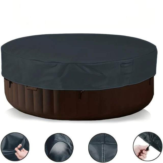 Alt view image 5 of 6 - Black Round Hot Tub Cover, HeavyDuty Oxford Fabric Outdoor Inflatable SPA Bathtub Protector with Side Handles