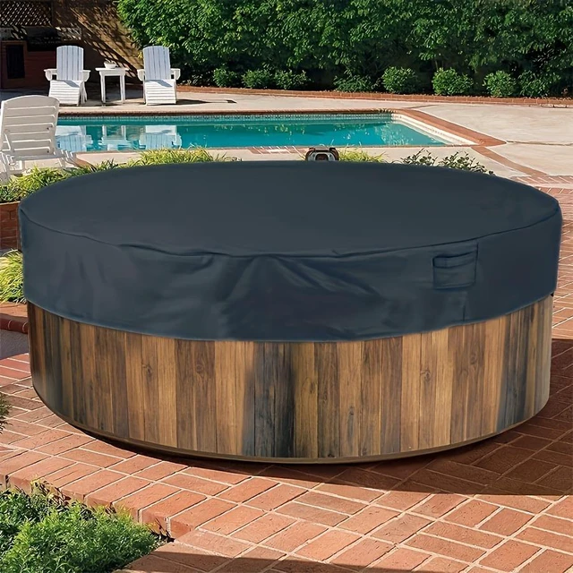 Alt view image 4 of 6 - Black Round Hot Tub Cover, HeavyDuty Oxford Fabric Outdoor Inflatable SPA Bathtub Protector with Side Handles