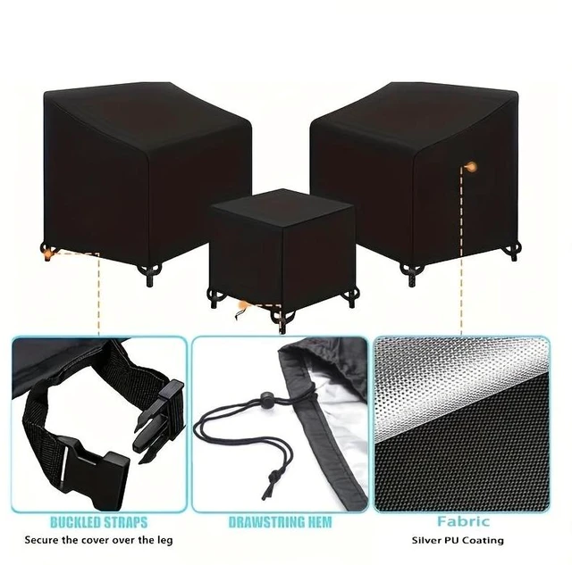Alt view image 6 of 7 - Durable Black 3Piece Patio Bistro Set Cover, TearResistant Oxford Cloth for 2 Seats and Square Side Table