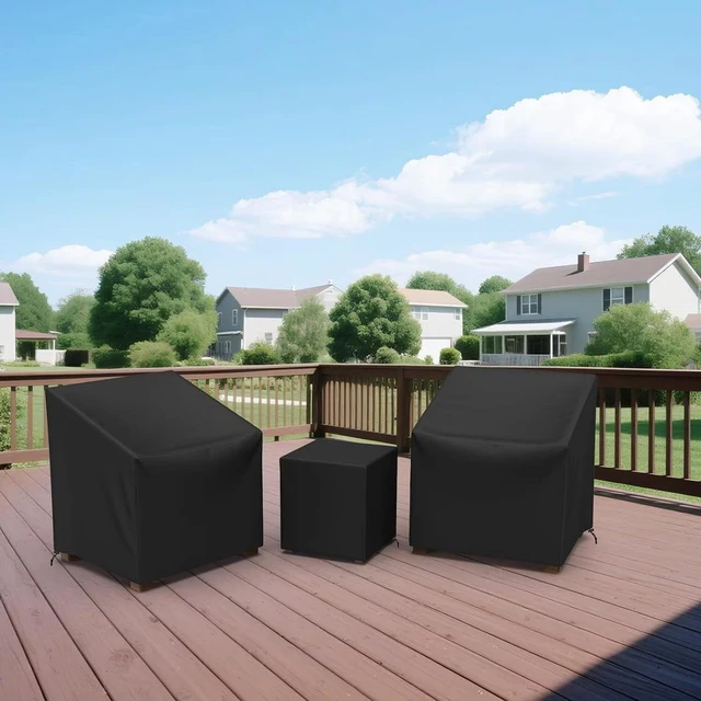 Alt view image 3 of 7 - Durable Black 3Piece Patio Bistro Set Cover, TearResistant Oxford Cloth for 2 Seats and Square Side Table