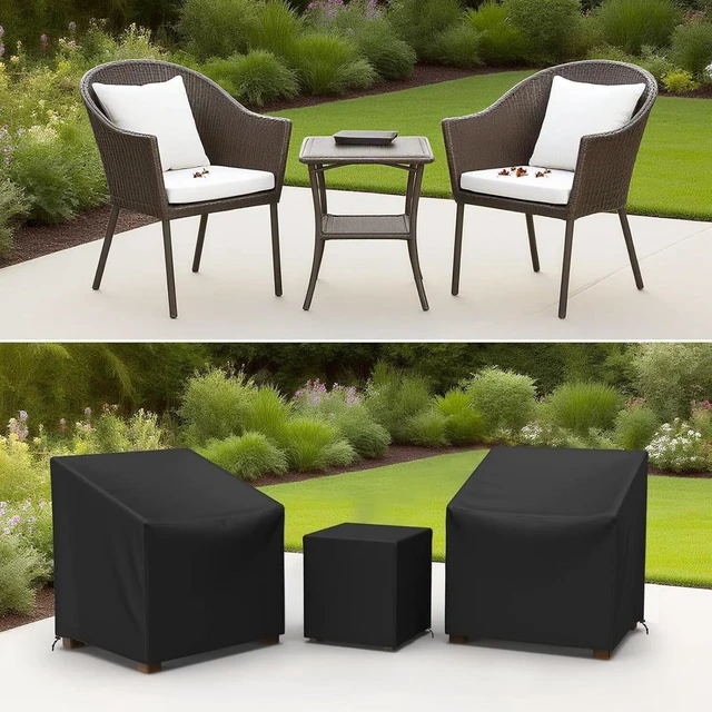 Alt view image 4 of 7 - Durable Black 3Piece Patio Bistro Set Cover, TearResistant Oxford Cloth for 2 Seats and Square Side Table