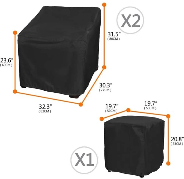 Alt view image 2 of 7 - Durable Black 3Piece Patio Bistro Set Cover, TearResistant Oxford Cloth for 2 Seats and Square Side Table