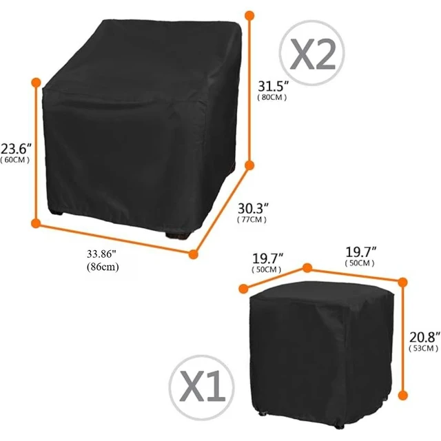 Alt view image 2 of 7 - Black 3Piece Patio Furniture Cover Set, HeavyDuty Oxford Fabric Outdoor 2 Chairs Plus 1 Side Table Waterproof UVResistant Protector