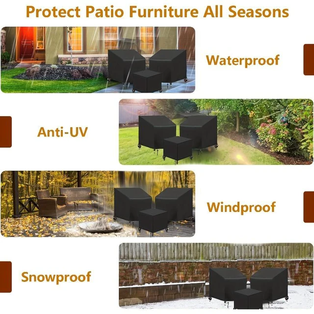 Alt view image 3 of 7 - Black 3Piece Patio Furniture Cover Set, HeavyDuty Oxford Fabric Outdoor 2 Chairs Plus 1 Side Table Waterproof UVResistant Protector