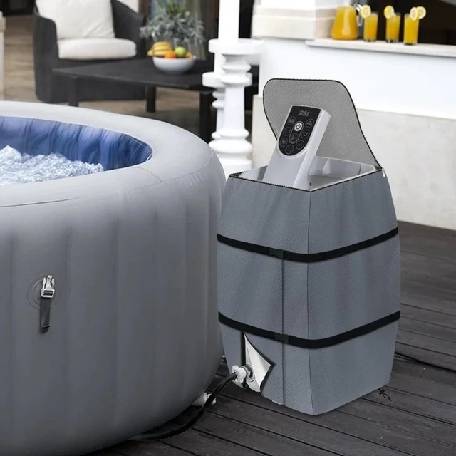 Alt view image 3 of 5 - Grey Hot Tub SPA Heater Pump Cover, HeavyDuty Oxford Fabric Outdoor Water Therapy Circulation Pump Protector with Mesh Zipper Top