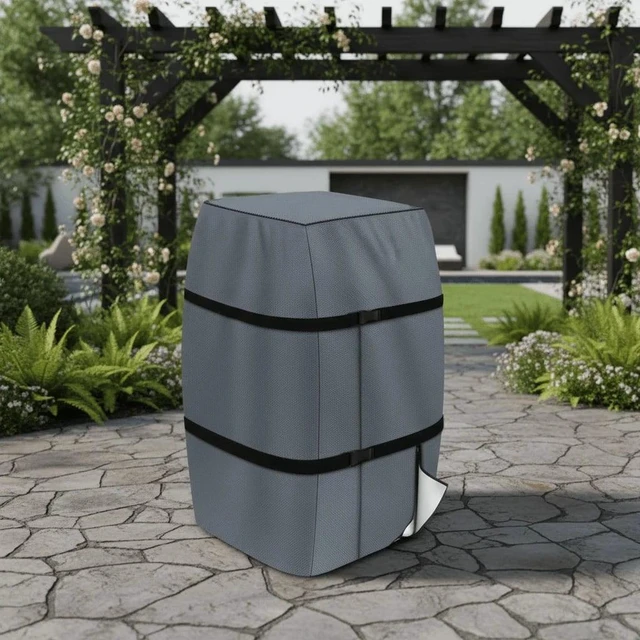 Alt view image 4 of 5 - Grey Hot Tub SPA Heater Pump Cover, HeavyDuty Oxford Fabric Outdoor Water Therapy Circulation Pump Protector with Mesh Zipper Top