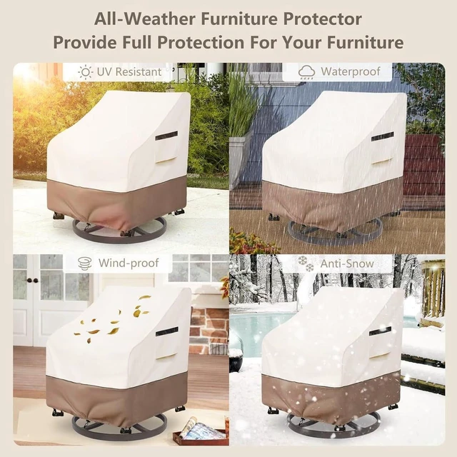 Alt view image 3 of 7 - Beige Brown 2Pack Outdoor Swivel Chair Covers, HeavyDuty Oxford Fabric Patio Rotating Chair Protector with Storage Pocket