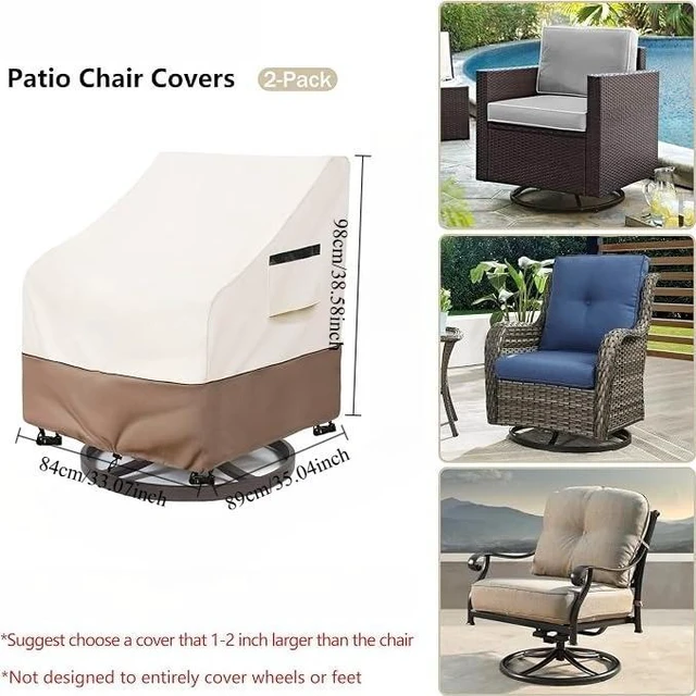 Alt view image 2 of 7 - Beige Brown 2Pack Outdoor Swivel Chair Covers, HeavyDuty Oxford Fabric Patio Rotating Chair Protector with Storage Pocket