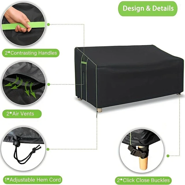 Alt view image 5 of 7 - Black Outdoor Loveseat Cover, HeavyDuty Oxford Fabric Patio 2Seater Sofa Protector with Air Vent and Drawstring