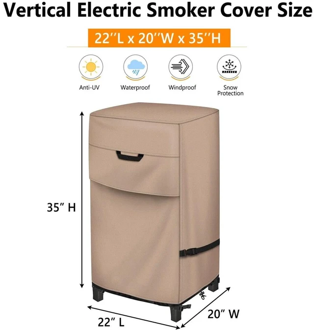 Alt view image 2 of 5 - Khaki Electric Smoker Cover, HeavyDuty Oxford Fabric Outdoor Vertical Electric Smoker Waterproof UVResistant Protector