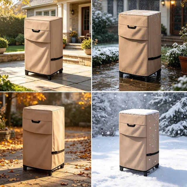 Alt view image 3 of 5 - Khaki Electric Smoker Cover, HeavyDuty Oxford Fabric Outdoor Vertical Electric Smoker Waterproof UVResistant Protector
