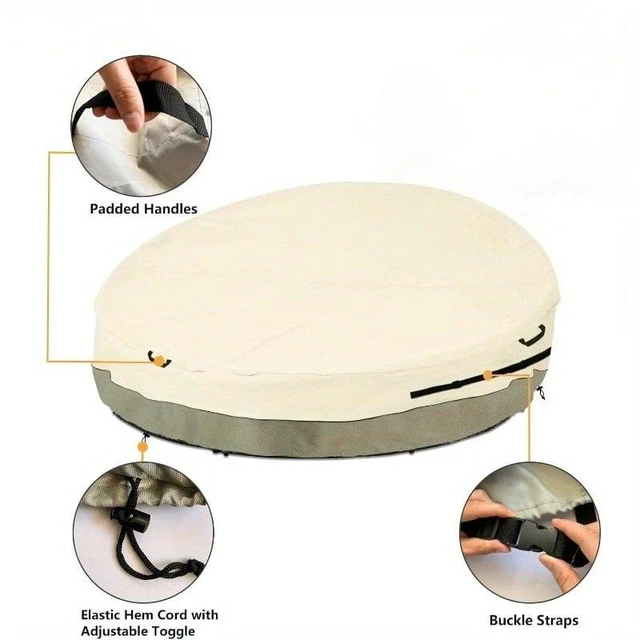 Alt view image 4 of 6 - Beige & Sage Green Round Daybed Cover, HeavyDuty Oxford Fabric Waterproof UVResistant Outdoor Circular Lounge Daybed Protector