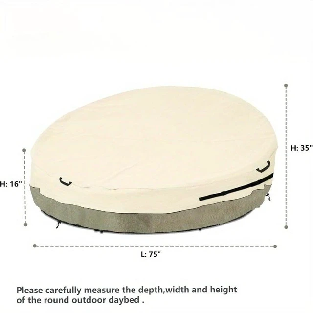 Alt view image 2 of 6 - Beige & Sage Green Round Daybed Cover, HeavyDuty Oxford Fabric Waterproof UVResistant Outdoor Circular Lounge Daybed Protector