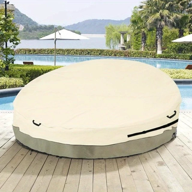Alt view image 6 of 6 - Beige & Sage Green Round Daybed Cover, HeavyDuty Oxford Fabric Waterproof UVResistant Outdoor Circular Lounge Daybed Protector
