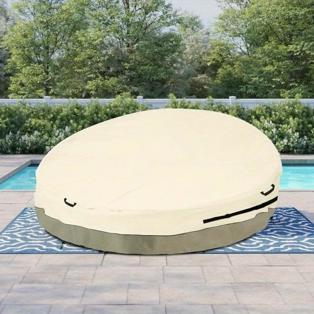 Alt view image 5 of 6 - Beige & Sage Green Round Daybed Cover, HeavyDuty Oxford Fabric Waterproof UVResistant Outdoor Circular Lounge Daybed Protector
