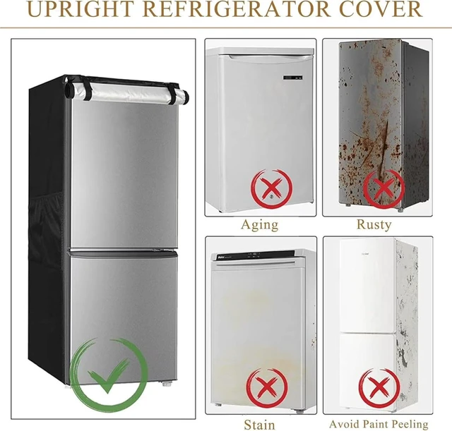Alt view image 4 of 6 - Black Upright Refrigerator Cover, HeavyDuty Oxford Fabric Waterproof UVResistant Outdoor Compact Double Door Fridge Protector with Side Pocket