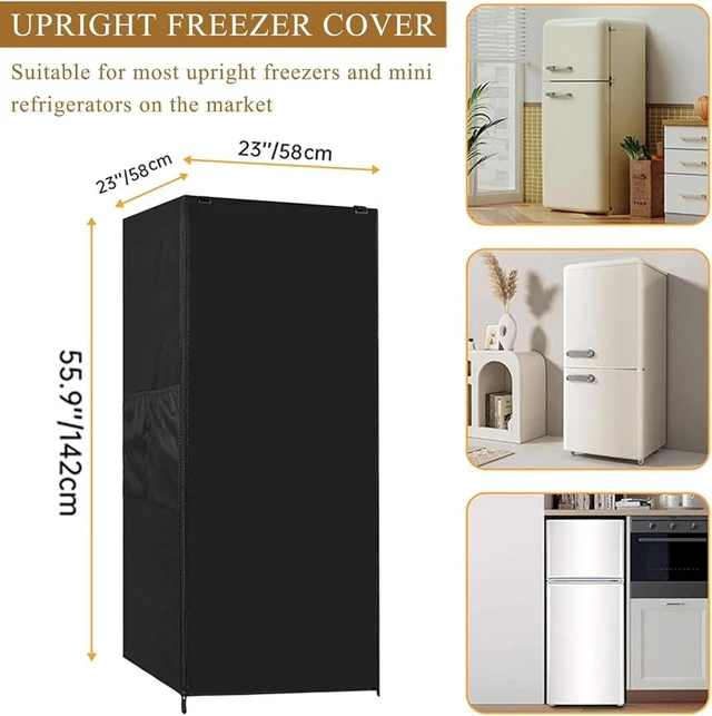 Alt view image 2 of 6 - Black Upright Refrigerator Cover, HeavyDuty Oxford Fabric Waterproof UVResistant Outdoor Compact Double Door Fridge Protector with Side Pocket