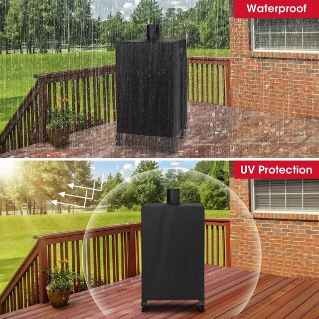 Alt view image 4 of 7 - Black Vertical Smoker Cover, HeavyDuty Oxford Fabric Outdoor Smoker Grill Protector with Chimney Cutout