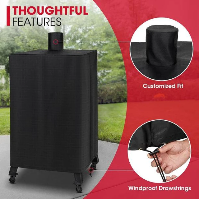 Alt view image 3 of 7 - Black Vertical Smoker Cover, HeavyDuty Oxford Fabric Outdoor Smoker Grill Protector with Chimney Cutout