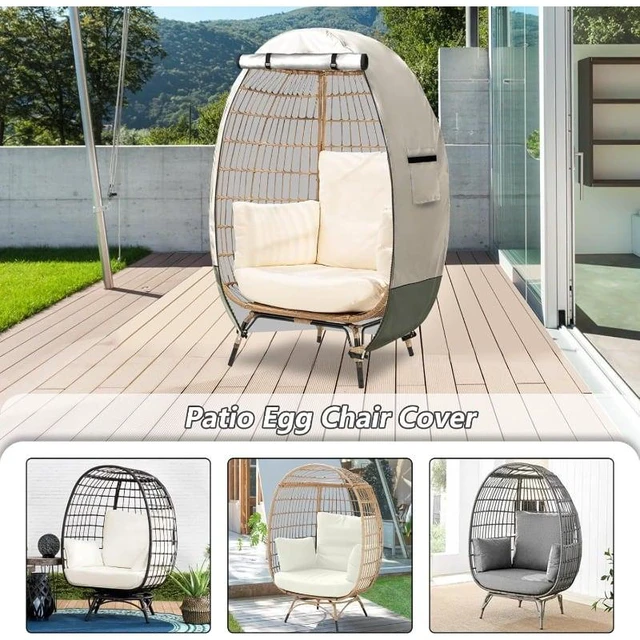 Alt view image 3 of 5 - Beige & Sage Green Egg Chair Cover, HeavyDuty Oxford Fabric Outdoor Freestanding Egg Wicker Chair Waterproof UVResistant Protector