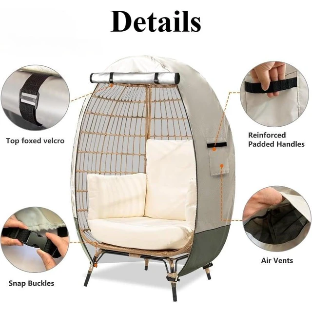 Alt view image 4 of 5 - Beige & Sage Green Egg Chair Cover, HeavyDuty Oxford Fabric Outdoor Freestanding Egg Wicker Chair Waterproof UVResistant Protector