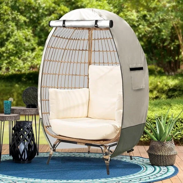 Alt view image 5 of 5 - Beige & Sage Green Egg Chair Cover, HeavyDuty Oxford Fabric Outdoor Freestanding Egg Wicker Chair Waterproof UVResistant Protector