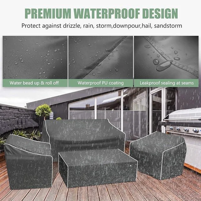 Alt view image 3 of 6 - Grey 4Piece Patio Furniture Set Covers, HeavyDuty Oxford Fabric Waterproof UVResistant Outdoor Sofa Table Chair Protector Set