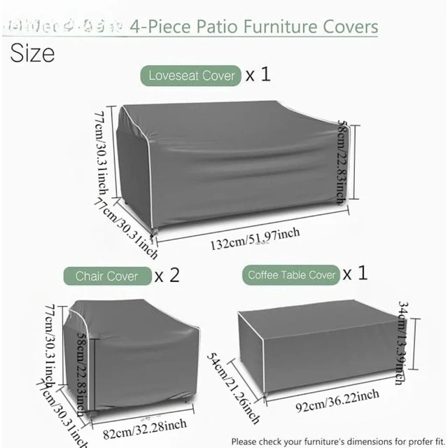 Alt view image 2 of 6 - Grey 4Piece Patio Furniture Set Covers, HeavyDuty Oxford Fabric Waterproof UVResistant Outdoor Sofa Table Chair Protector Set