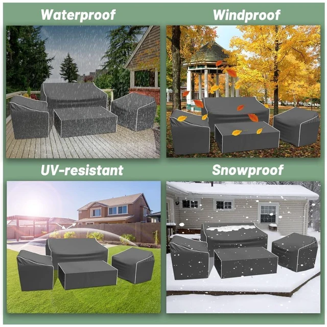Alt view image 5 of 6 - Grey 4Piece Patio Furniture Set Covers, HeavyDuty Oxford Fabric Waterproof UVResistant Outdoor Sofa Table Chair Protector Set