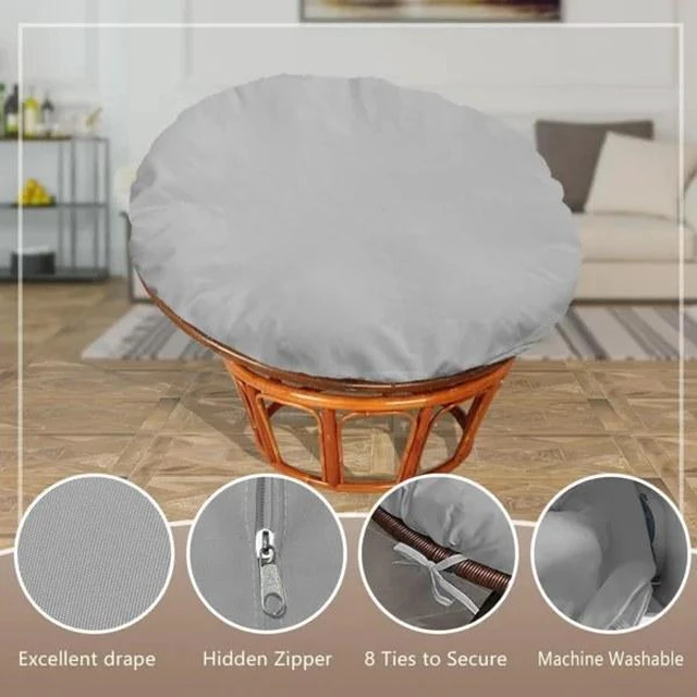 Alt view image 4 of 6 - Grey Round Cushion Cover, HeavyDuty Oxford Fabric Waterproof UVResistant Outdoor Papasan Chair Cushion Protector with Drawstrings