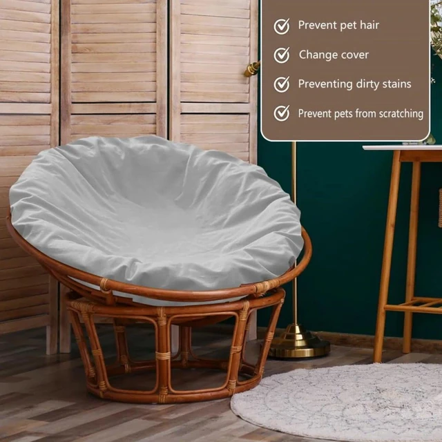 Alt view image 3 of 6 - Grey Round Cushion Cover, HeavyDuty Oxford Fabric Waterproof UVResistant Outdoor Papasan Chair Cushion Protector with Drawstrings