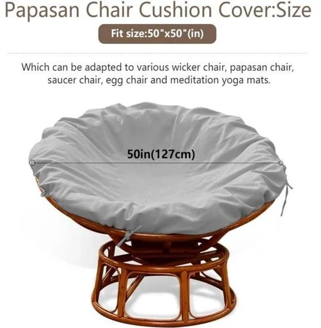 Alt view image 2 of 6 - Grey Round Cushion Cover, HeavyDuty Oxford Fabric Waterproof UVResistant Outdoor Papasan Chair Cushion Protector with Drawstrings
