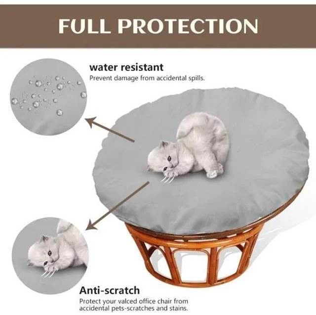 Alt view image 5 of 6 - Grey Round Cushion Cover, HeavyDuty Oxford Fabric Waterproof UVResistant Outdoor Papasan Chair Cushion Protector with Drawstrings