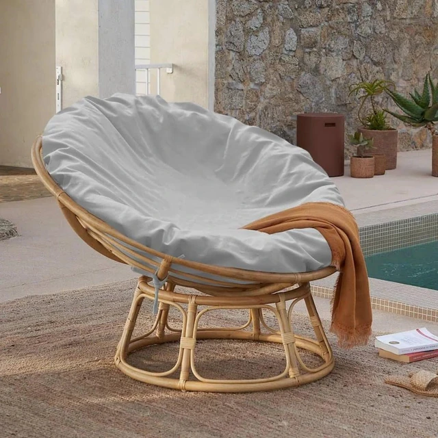 Alt view image 6 of 6 - Grey Round Cushion Cover, HeavyDuty Oxford Fabric Waterproof UVResistant Outdoor Papasan Chair Cushion Protector with Drawstrings