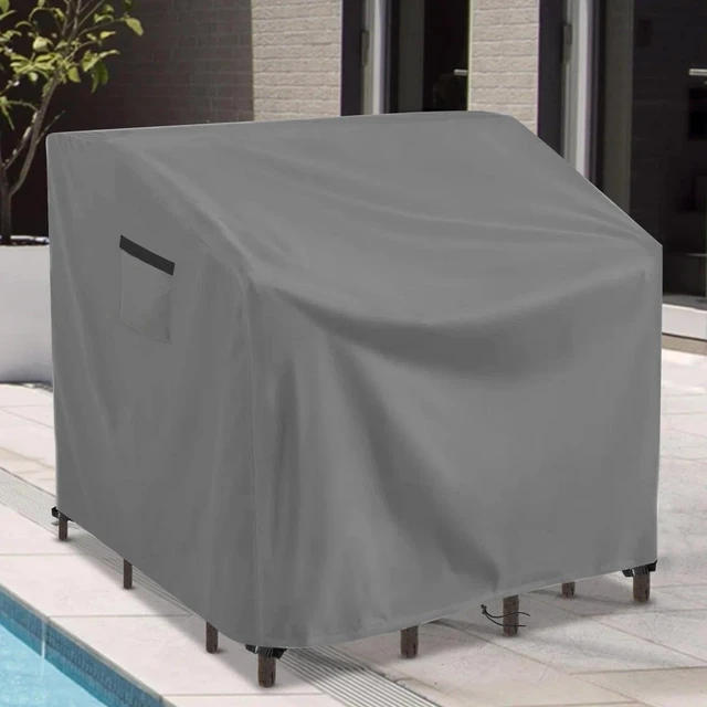 Alt view image 4 of 5 - Grey Outdoor Bar Set Cover, HeavyDuty Oxford Fabric Waterproof UVResistant Patio High Top Bar Table Chair Protector with Storage Pocket