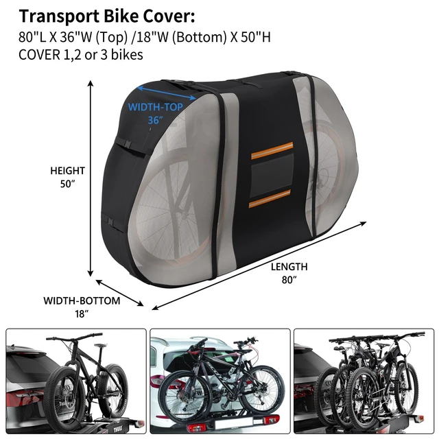 Alt view image 2 of 6 - AllWeather Hitch Bike Cover, Dustproof Windproof Bicycle Protective Cover with Tail Light Visible Mesh and Reflective Strips