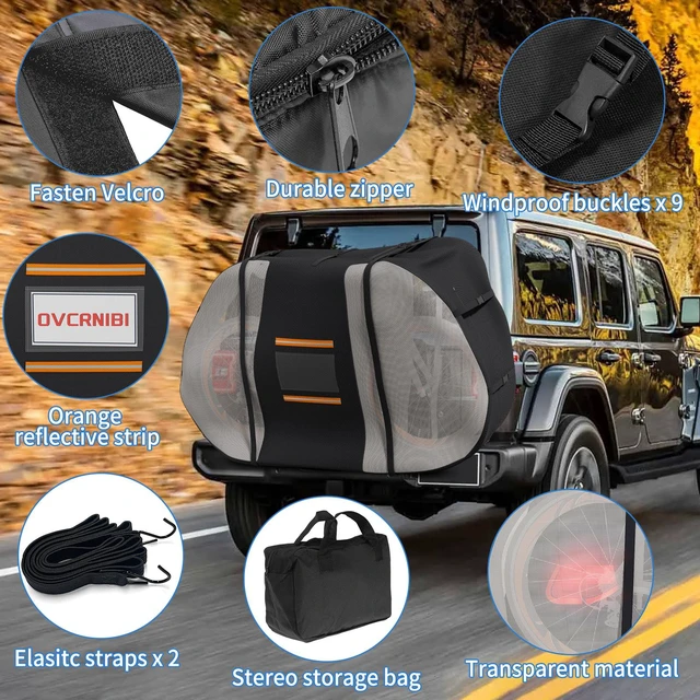 Alt view image 6 of 6 - AllWeather Hitch Bike Cover, Dustproof Windproof Bicycle Protective Cover with Tail Light Visible Mesh and Reflective Strips