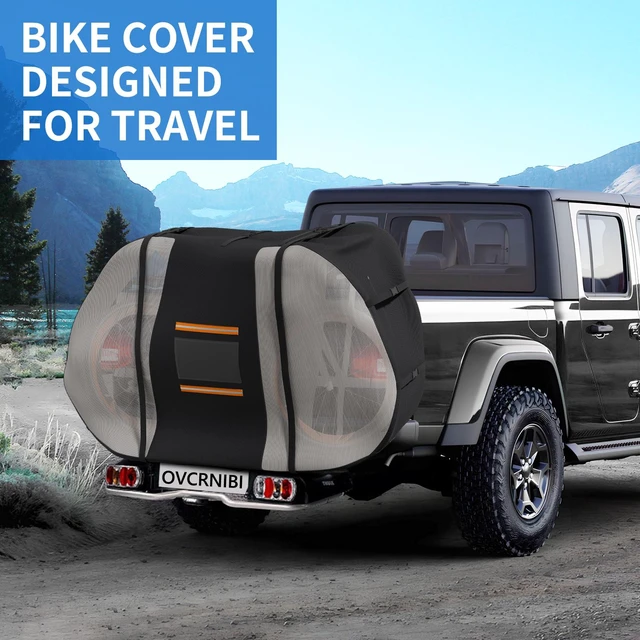 Alt view image 4 of 6 - AllWeather Hitch Bike Cover, Dustproof Windproof Bicycle Protective Cover with Tail Light Visible Mesh and Reflective Strips