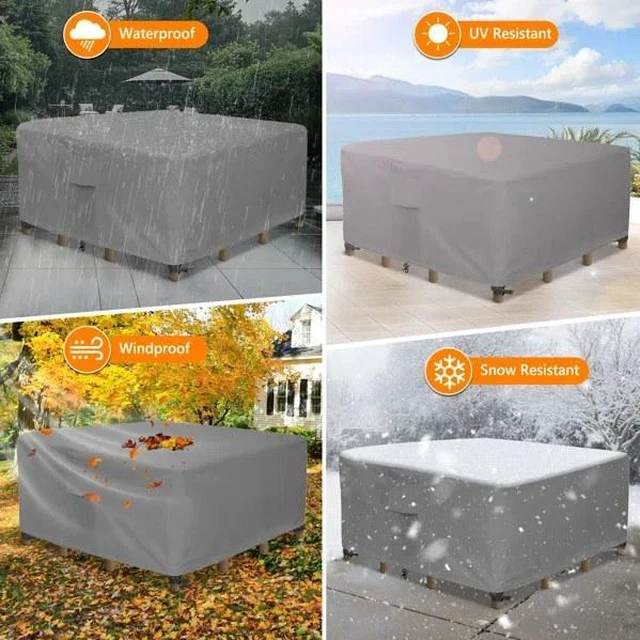 Alt view image 3 of 5 - Grey Square Patio Furniture Set Cover, HeavyDuty Oxford Fabric Waterproof UVResistant Outdoor Square Sofa Table Chair Protector with Storage Pocket