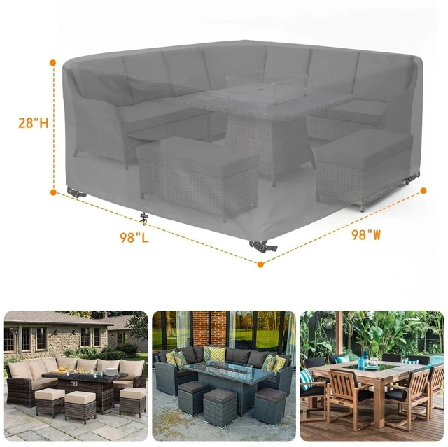 Alt view image 2 of 5 - Grey Square Patio Furniture Set Cover, HeavyDuty Oxford Fabric Waterproof UVResistant Outdoor Square Sofa Table Chair Protector with Storage Pocket