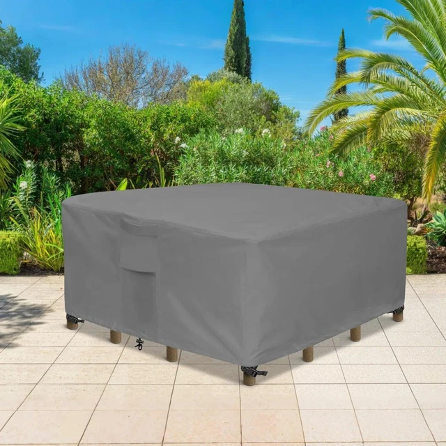 Alt view image 5 of 5 - Grey Square Patio Furniture Set Cover, HeavyDuty Oxford Fabric Waterproof UVResistant Outdoor Square Sofa Table Chair Protector with Storage Pocket