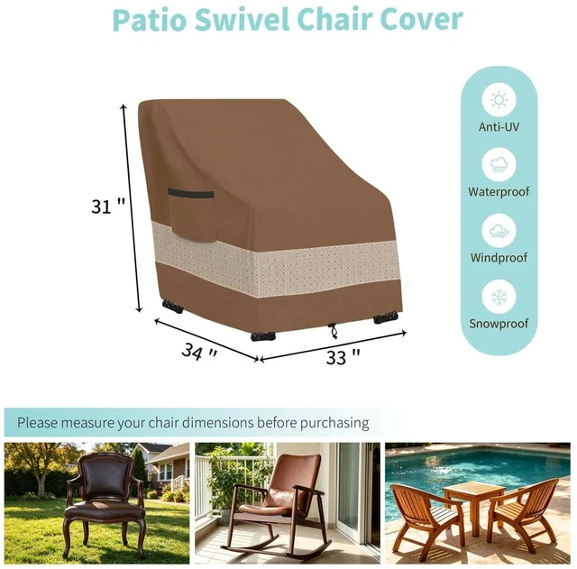Alt view image 2 of 7 - Brown TwoTone Outdoor Rocking Chair Cover, Silver Coated Inner with Coffee NonWoven Layer Waterproof UVResistant Patio Rocker Protector with Side Storage Pocket