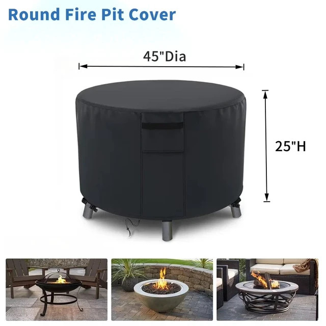 Alt view image 2 of 6 - Black Round Fire Pit Cover, HeavyDuty Oxford Fabric Waterproof UVResistant Outdoor Round Fire Pit Protector with Storage Pocket
