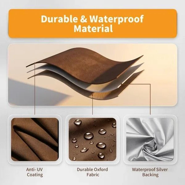 Alt view image 5 of 6 - Brown TwoTone Outdoor Chaise Lounge Cover, SilverCoated Backing with Coffee NonWoven Trim Waterproof UVResistant Patio Lounge Protector with Carry Handle