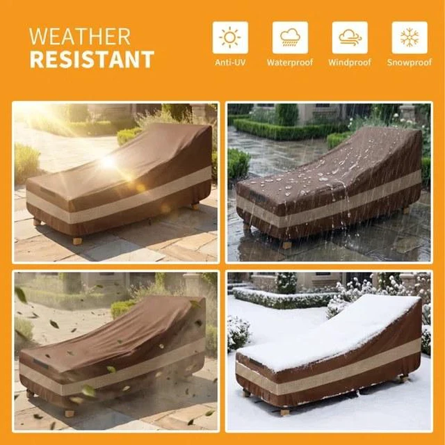 Alt view image 5 of 5 - Brown TwoTone Outdoor Chaise Lounge Cover, SilverCoated Backing with Coffee NonWoven Trim Waterproof UVResistant Patio Lounge Protector with Carry Handle